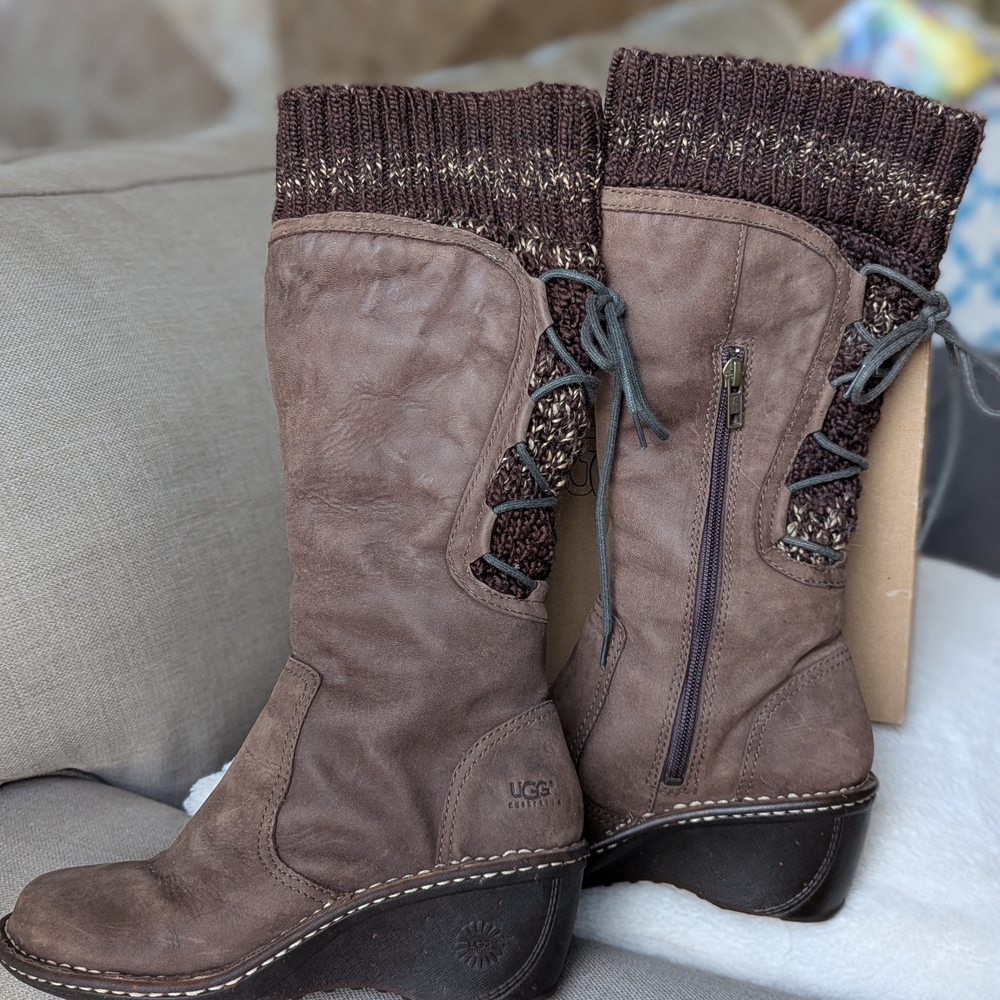 UGG Skylar Wedge Knit Brown Boots (6.5"-7")